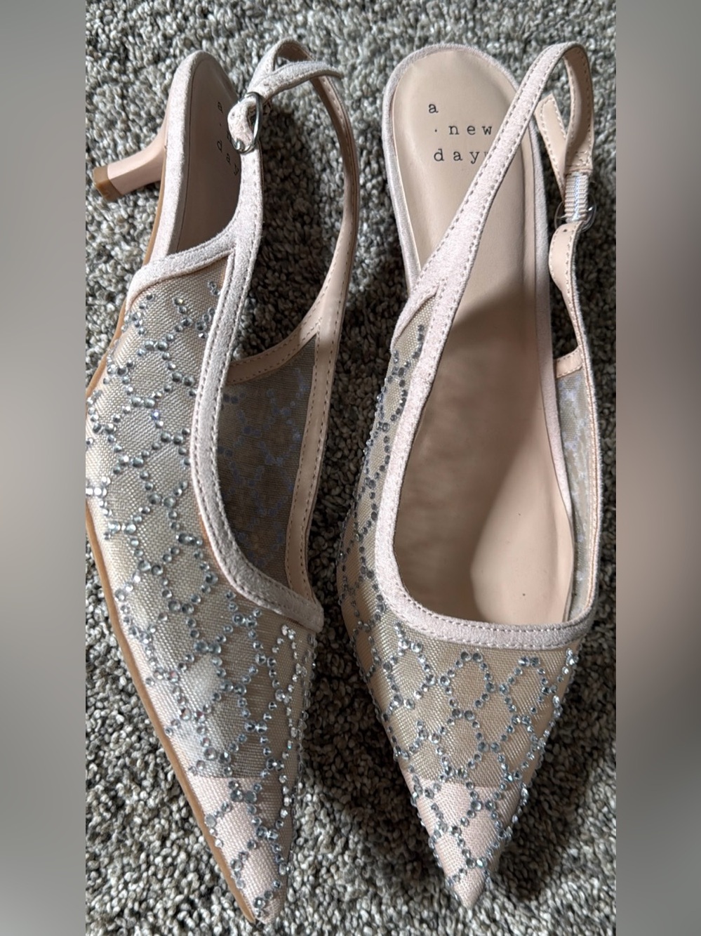 A New Day brand Nude Mesh Slingback Pumps with Crystal Detail size 6.5